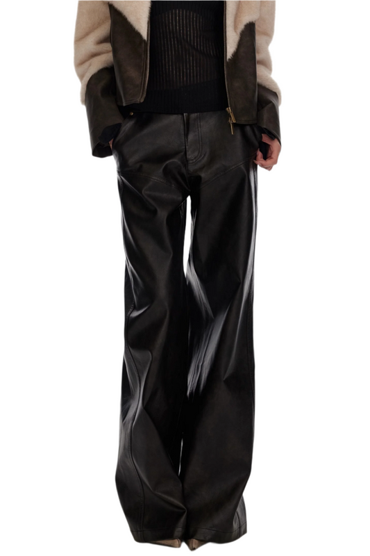 4muggle Slim Wide-Leg PU Leather Pants